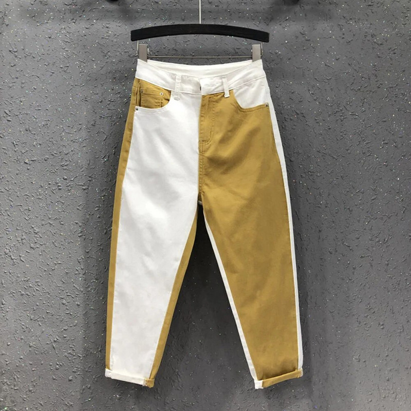 Proljetne nove modne ženske široke bijele traperice visokog struka Usklađene ležerne elastične pamučne harem hlače 