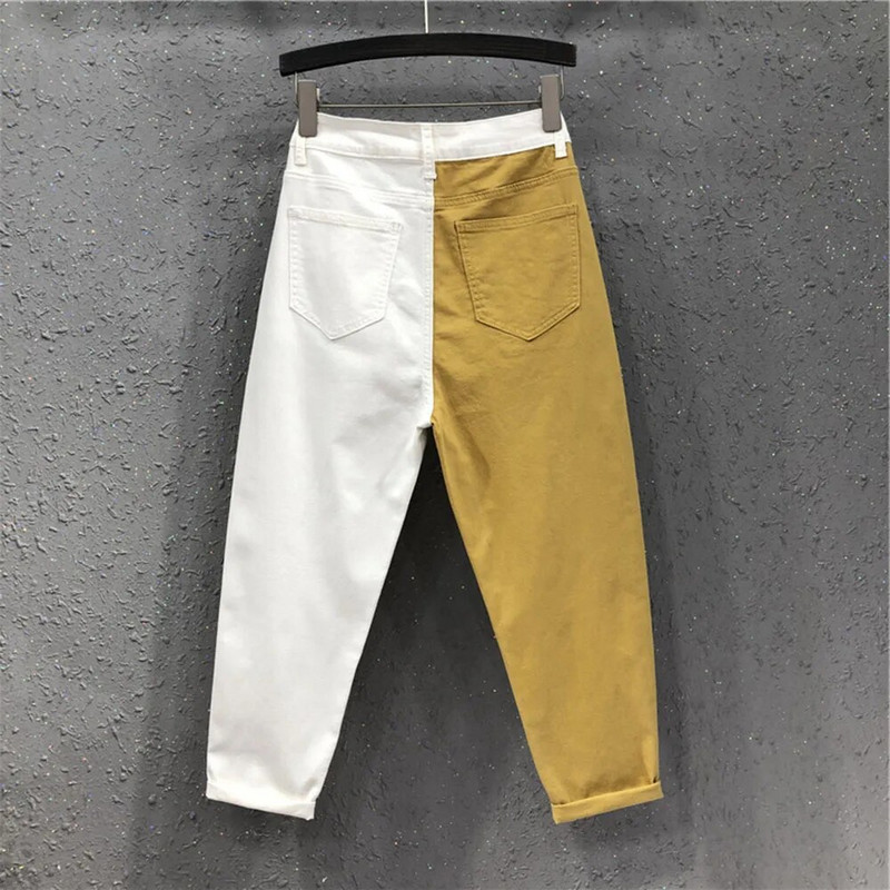 Proljetne nove modne ženske široke bijele traperice visokog struka Usklađene ležerne elastične pamučne harem hlače 