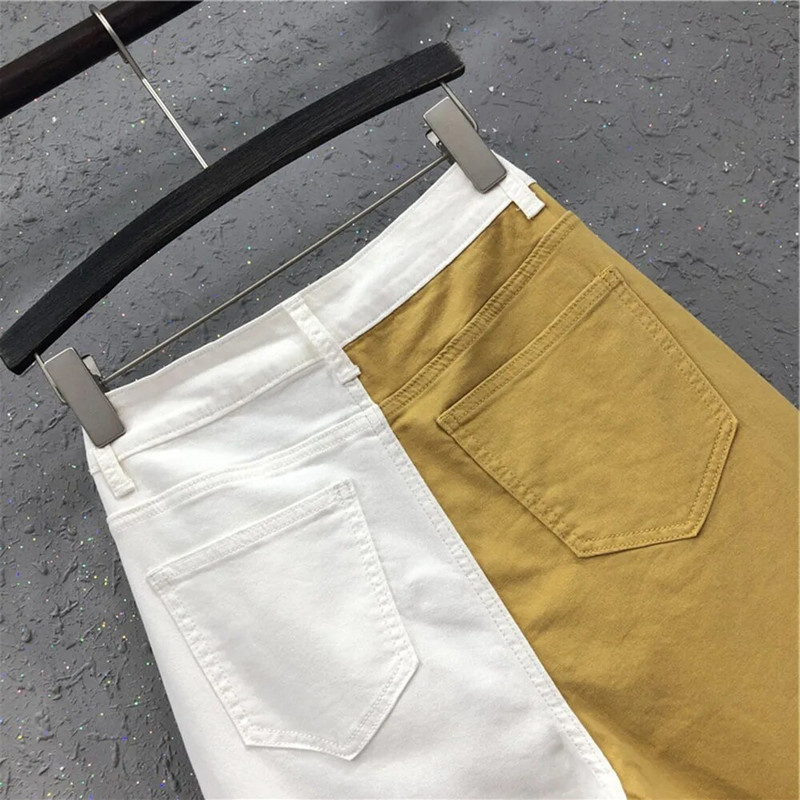 Proljetne nove modne ženske široke bijele traperice visokog struka Usklađene ležerne elastične pamučne harem hlače 