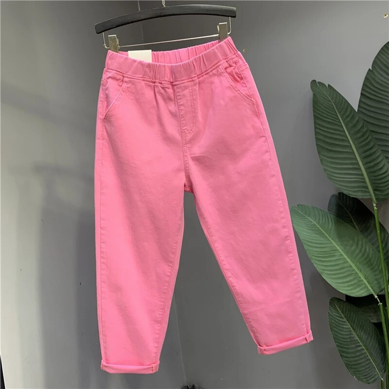 Χαριτωμένο, χρωματιστό, ψηλόμεσο φαρδύ τζιν, γυναικεία ανοιξιάτικη τσέπη, χαλαρό τζιν παντελόνι από χαρέμι 2023 Κορεατικά χιπ χοπ streetwear