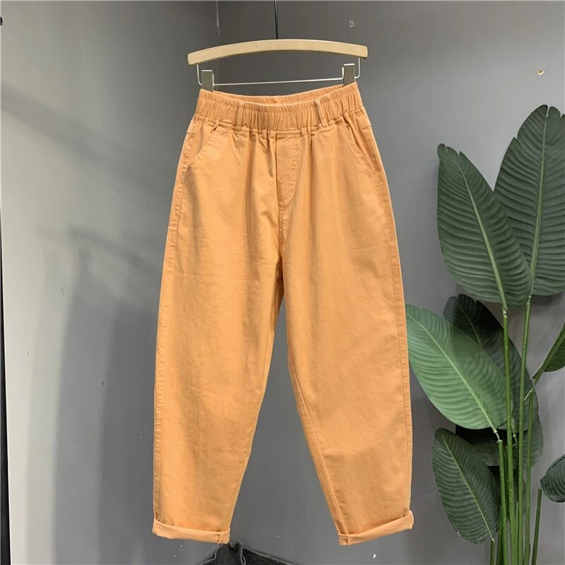 Χαριτωμένο, χρωματιστό, ψηλόμεσο φαρδύ τζιν, γυναικεία ανοιξιάτικη τσέπη, χαλαρό τζιν παντελόνι από χαρέμι 2023 Κορεατικά χιπ χοπ streetwear