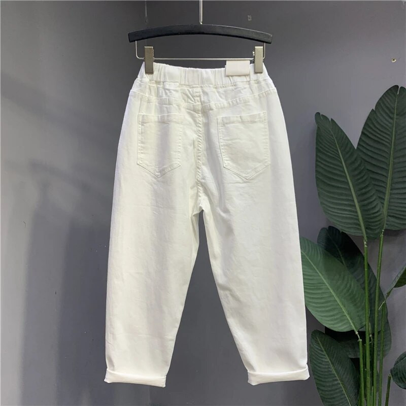 Χαριτωμένο, χρωματιστό, ψηλόμεσο φαρδύ τζιν, γυναικεία ανοιξιάτικη τσέπη, χαλαρό τζιν παντελόνι από χαρέμι 2023 Κορεατικά χιπ χοπ streetwear