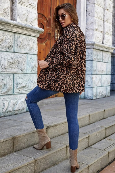 Jachetă maro Blazer Femei Leopard Lungime mijlocie Costum de birou la un singur piept 2023 Femei Vintage New Fashion Casual Blazere