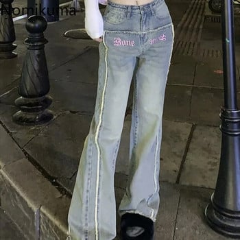 Vintage Jeans Woman Streetwear Κορεάτικη μόδα Y2k Παντελόνι με φαρδύ πόδι Γυναικείο Pantalon Femme Letter Κέντημα Casual τζιν παντελόνι