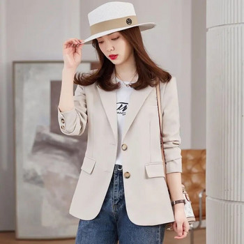 Μπλέιζερ με αξιοπρεπή οδοντωτή χαλαρή τσέπες με κουμπιά μονόχρωμα Γραφείο Lady Fashion Formal 2023 Γυναικεία ρούχα Άνοιξη Καλοκαίρι Λεπτά