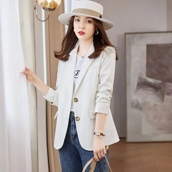 Μπλέιζερ με αξιοπρεπή οδοντωτή χαλαρή τσέπες με κουμπιά μονόχρωμα Γραφείο Lady Fashion Formal 2023 Γυναικεία ρούχα Άνοιξη Καλοκαίρι Λεπτά