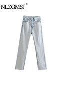 Nlzgmsj TRAF 2023 New Fashion Women American Vintage Washed Jeans Denim Simplicity Casual Straight Jeans