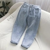 Retro magas derekú farmer női kilencpontos nadrág bő és vékony koreai széles szárú diák vad egyenes nadrág meleg nadrágban