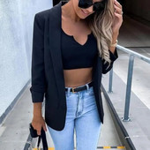 Blazer vintage cu imprimeu negru Jachetă pentru femei High Street Fashion 2022 Primăvară Plus Size Elegant Office Lady Lady American Stylish