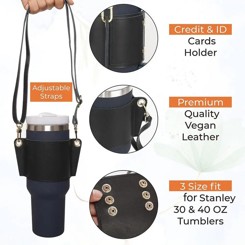 Vizes palack fogantyú vállpánt Stanley 30-40 oz palackokhoz PU bőr pohár fogantyú vizes palack heveder tartozék