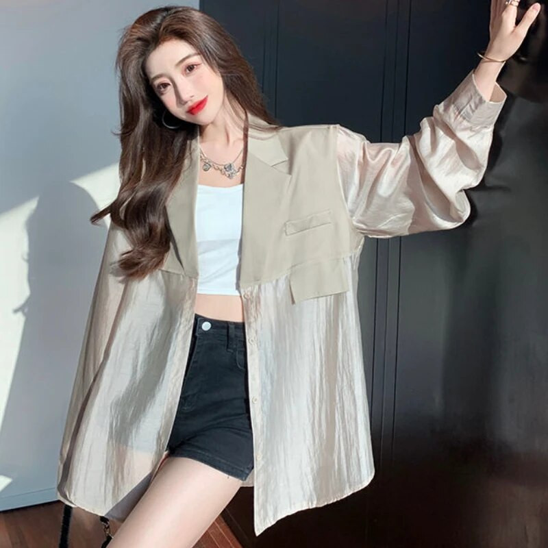 Blazeriai, moteriški, moteriško temperamento, atsparūs saulei, moteriški, ploni, kvėpuojantys, vasaros karšti saldūs Harajuku laisvalaikio, populiarūs korėjietiški