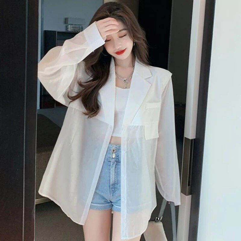 Blazeriai, moteriški, moteriško temperamento, atsparūs saulei, moteriški, ploni, kvėpuojantys, vasaros karšti saldūs Harajuku laisvalaikio, populiarūs korėjietiški