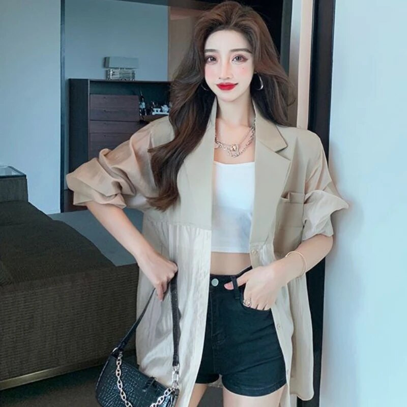 Blazeriai, moteriški, moteriško temperamento, atsparūs saulei, moteriški, ploni, kvėpuojantys, vasaros karšti saldūs Harajuku laisvalaikio, populiarūs korėjietiški
