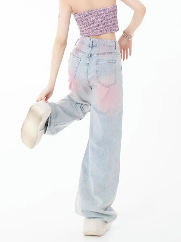 Y2k nadrág farmer amerikai nyakkendő festett egyenes High Street koreai farmer széles lábú Preppy stílusú női bokáig érő nadrág divat