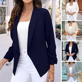 Blazer subțire pentru femei, cardigan, haină cu mânecă lungă, sacou pentru femei, jachetă cu volan, asimetrică, ocazional, pentru birou, pentru afaceri, îmbrăcăminte pentru femeie