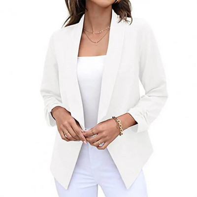 Blazer subțire pentru femei, cardigan, haină cu mânecă lungă, sacou pentru femei, jachetă cu volan, asimetrică, ocazional, pentru birou, pentru afaceri, îmbrăcăminte pentru femeie