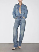 2023 m. rudenį Naujos moteriškos mados skalbtos retro plačios kelnės Laisvos tiesios kelnės aukštu juosmeniu ploni džinsai