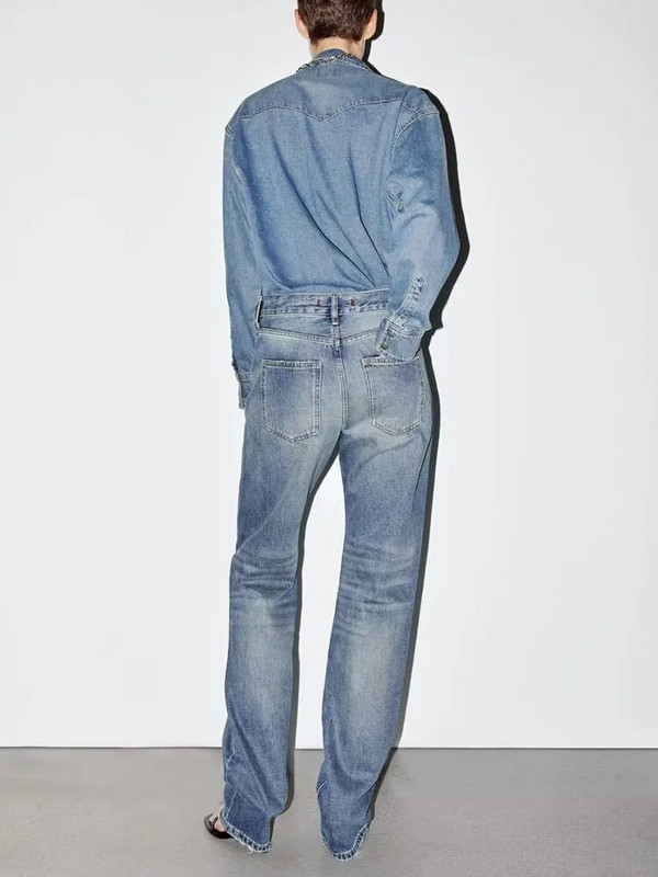 2023 m. rudenį Naujos moteriškos mados skalbtos retro plačios kelnės Laisvos tiesios kelnės aukštu juosmeniu ploni džinsai