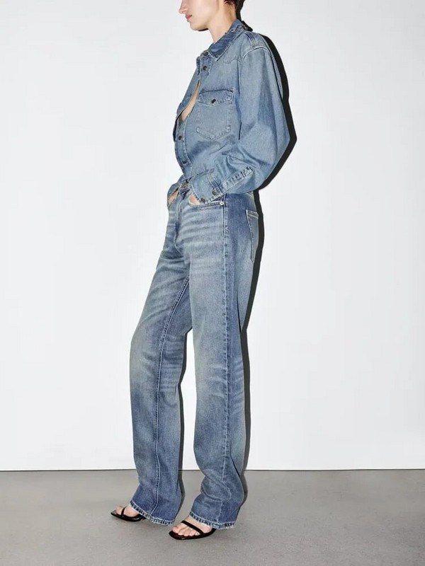 2023 m. rudenį Naujos moteriškos mados skalbtos retro plačios kelnės Laisvos tiesios kelnės aukštu juosmeniu ploni džinsai