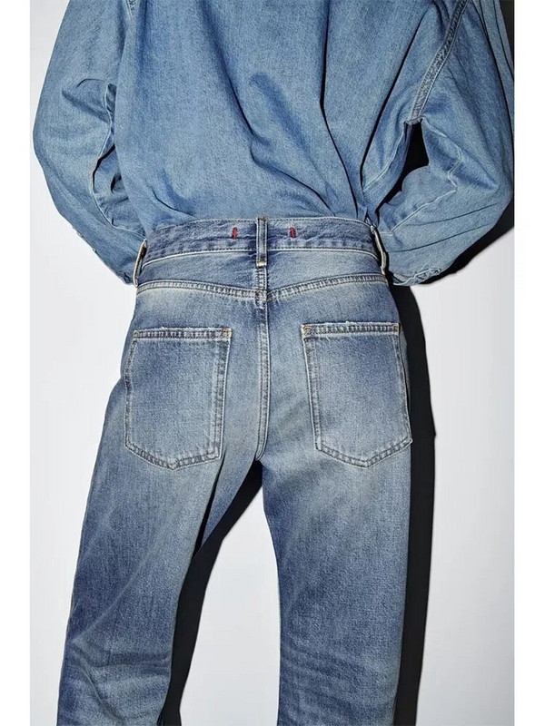 2023 m. rudenį Naujos moteriškos mados skalbtos retro plačios kelnės Laisvos tiesios kelnės aukštu juosmeniu ploni džinsai