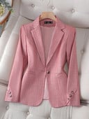 Ladies Formal Blaze Új érkezés, rózsaszín, fekete kockás női női hosszú ujjú, egygombos karcsú üzleti munkaruha kabát kabát