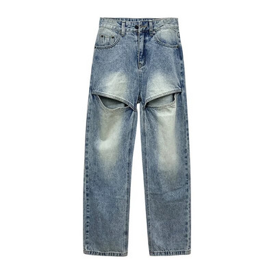 DEAT Ženske traperice srednjeg struka, izdubljene, ravne, pune dužine, ženske plave traper hlače 2024. Proljetni novi stil 29L305