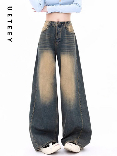 Ψηλόμεσο τζιν UETEEY Φαρδύ παντελόνι με φαρδύ πόδι Streetwear Παντελόνι Y2k Casual Fashion 2023 Vintage Loose Denim Παντελόνι Mom Jeans