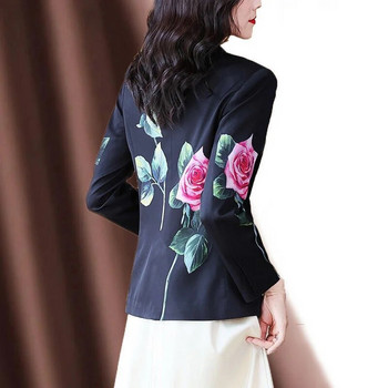2023 г. Пролетно дамско модно яке в китайски стил с дълъг ръкав Дамски нов темпераментен тънък малък костюм Палто с принт Тънък блейзър
