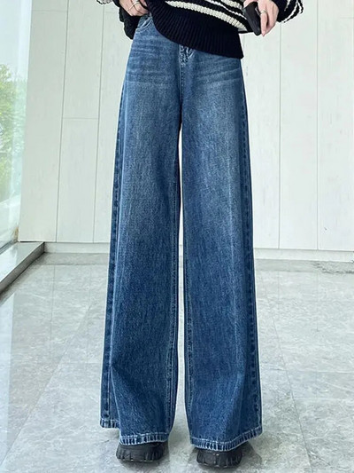 Ženske široke traperice visokog struka Korejske modne ležerne ravne traper hlače Streetwear Vintage New Style Baggy Kot Pantolon