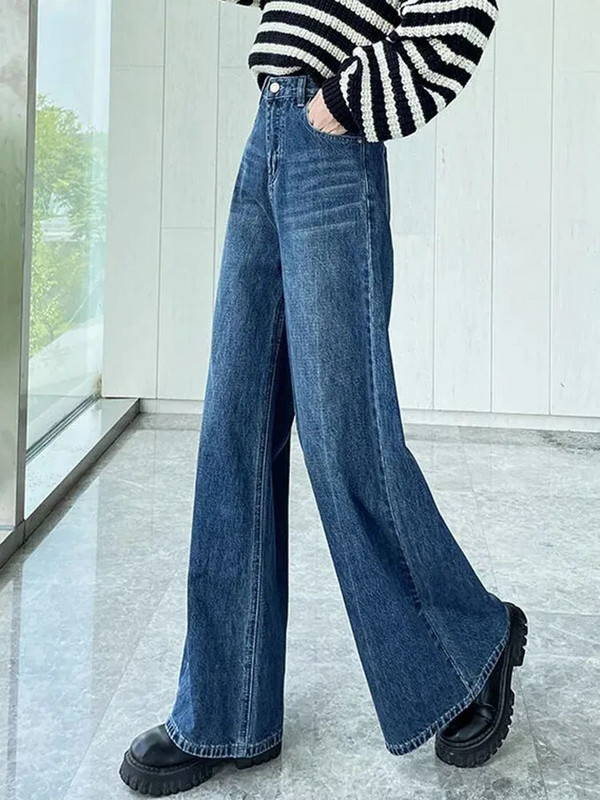 Ženske široke traperice visokog struka Korejske modne ležerne ravne traper hlače Streetwear Vintage New Style Baggy Kot Pantolon