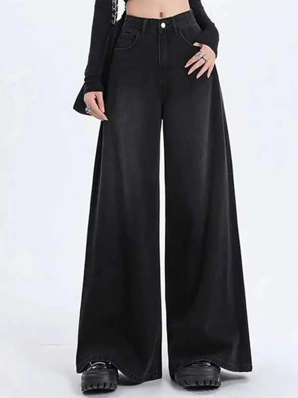 Ženske široke traperice visokog struka Korejske modne ležerne ravne traper hlače Streetwear Vintage New Style Baggy Kot Pantolon