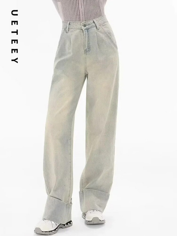 UETEEY amerikai retro, magas derekú farmer széles lábú, bő nadrág Streetwear nadrág Y2k Fashion 2023 alkalmi farmer nadrág, anya farmer