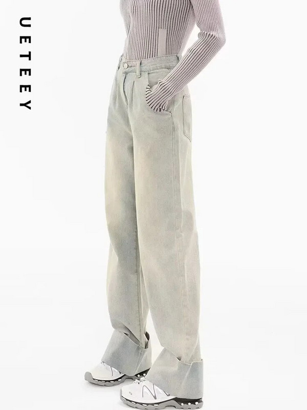 UETEEY amerikai retro, magas derekú farmer széles lábú, bő nadrág Streetwear nadrág Y2k Fashion 2023 alkalmi farmer nadrág, anya farmer