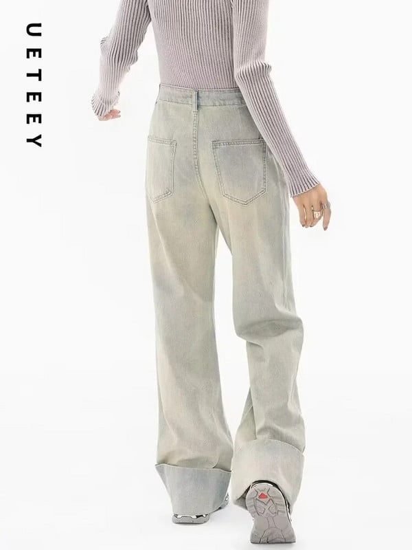 UETEEY amerikai retro, magas derekú farmer széles lábú, bő nadrág Streetwear nadrág Y2k Fashion 2023 alkalmi farmer nadrág, anya farmer