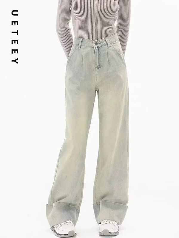 UETEEY amerikai retro, magas derekú farmer széles lábú, bő nadrág Streetwear nadrág Y2k Fashion 2023 alkalmi farmer nadrág, anya farmer