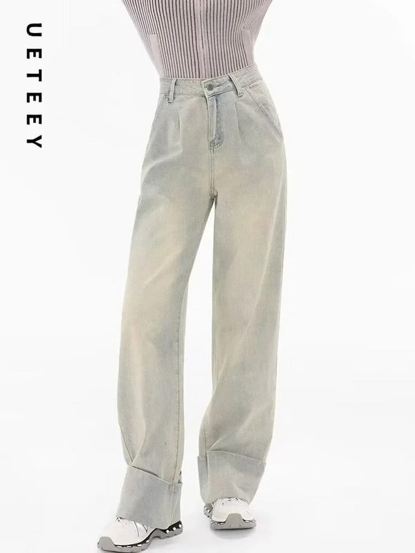 UETEEY amerikai retro, magas derekú farmer széles lábú, bő nadrág Streetwear nadrág Y2k Fashion 2023 alkalmi farmer nadrág, anya farmer