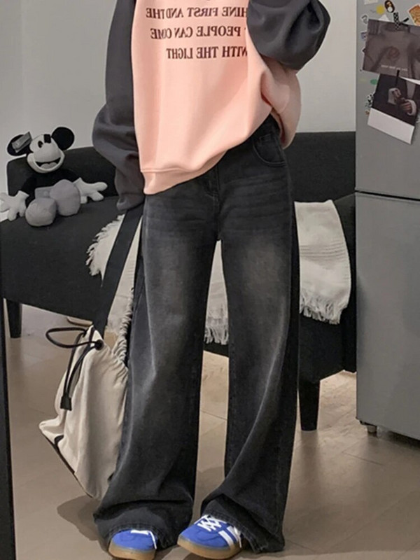 Baggy farmer női magas derekú farmer divatgombos teljes hosszúságú, széles szárú farmernadrág 2023. őszi mosott vintage egyenes nadrág