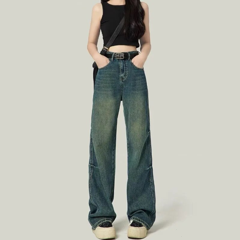 American Vintage traperice Ženske proljeće i jesen Nove široke široke nogavice s visokim strukom, uske, ravne ženske hlače za brisanje