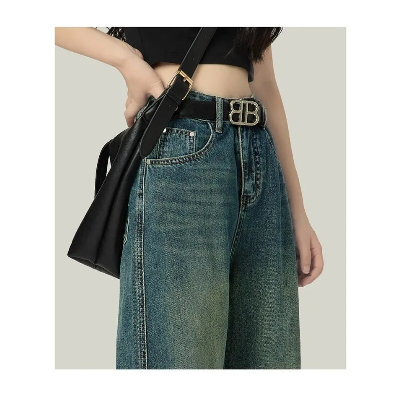 American Vintage traperice Ženske proljeće i jesen Nove široke široke nogavice s visokim strukom, uske, ravne ženske hlače za brisanje