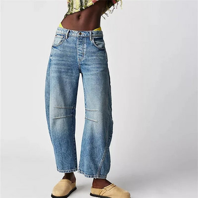 Γυναικεία vintage μεσομεσαία τζιν Φαρδύ πόδι Loose Boyfriend denim Cropped παντελόνι ίσιο πόδι Ψηλόμεσο τζιν Y2k Barrel