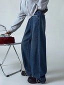 HOUZHOU Y2k Vintage kék farmer női széles szárú túlméretezett farmer nadrág Grunge utcai viselet táskás szakadt farmer koreai retro mosott