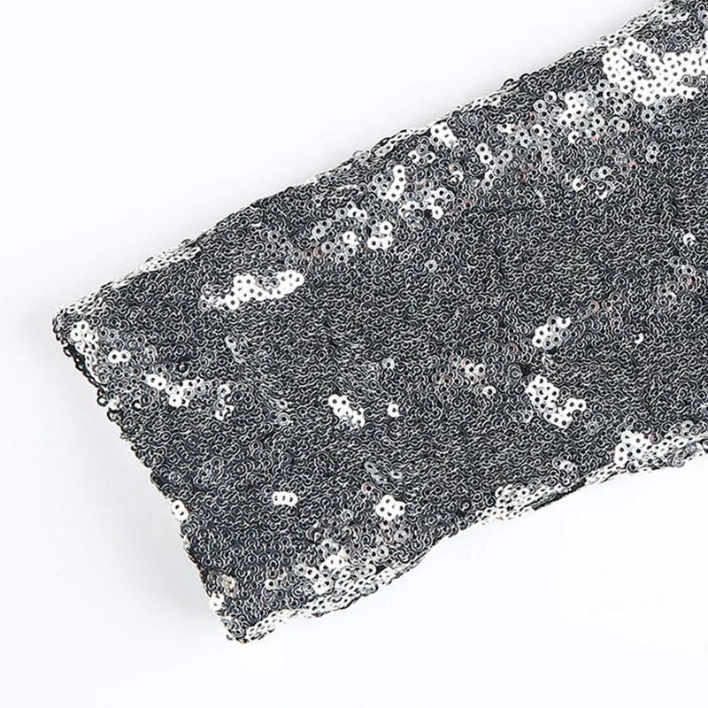 Flitteres ujjú női alkalmi blézerek fekete európai stílusú PU patchwork állvány gallér V-nyakú női paillette öltöny dzseki nagy méretű