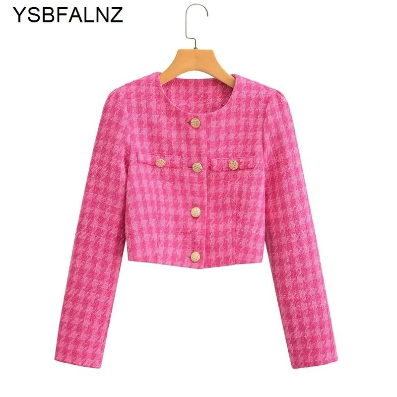 2023. aasta kevade naiste tviidjakk, traf metallist nööbid, haagisehammastega bleiserid, naiste stiilsed topid, kärbitud mantlid, rohelised