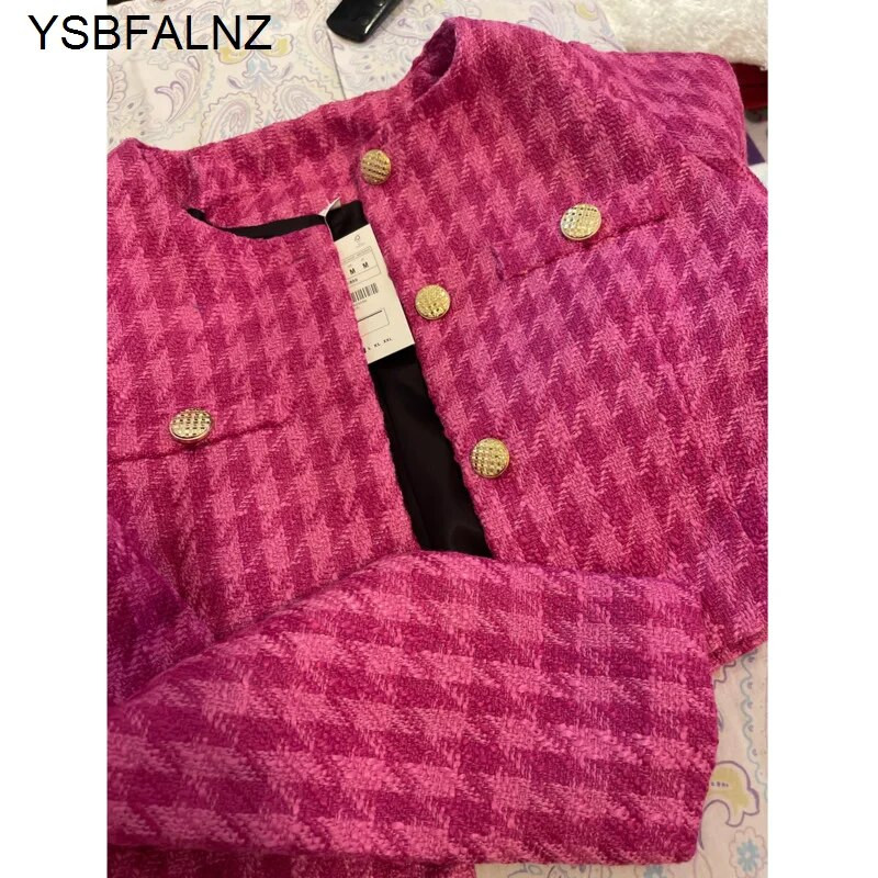 2023. aasta kevade naiste tviidjakk, traf metallist nööbid, haagisehammastega bleiserid, naiste stiilsed topid, kärbitud mantlid, rohelised