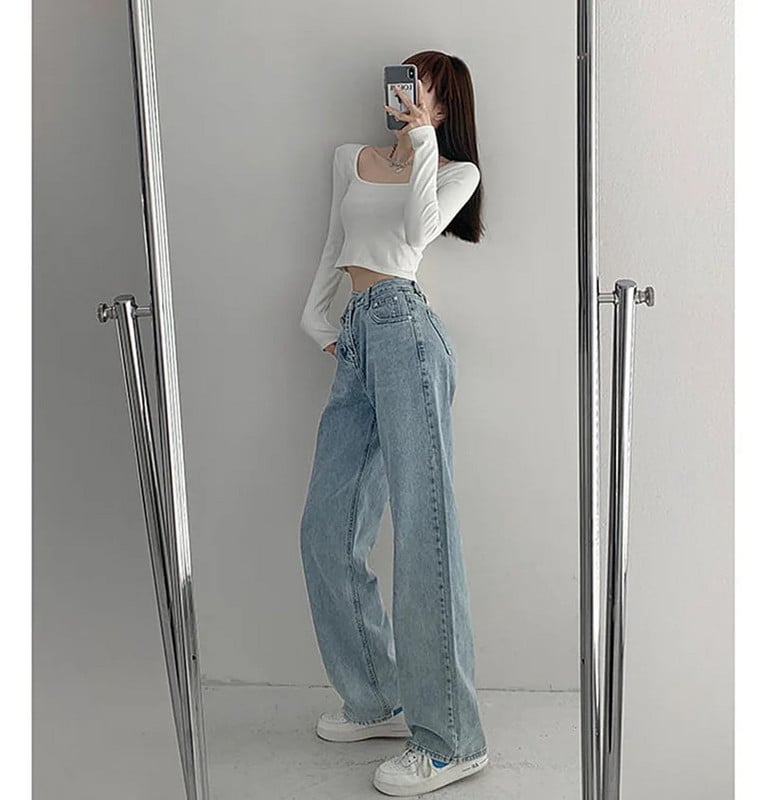 Design értelme keresztben derék egyenes farmer női tavaszi nyári magas derekú farmer drop floor nadrág nadrág