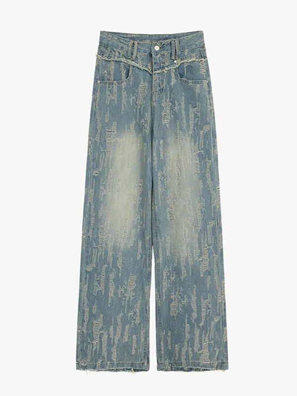 DEAT Ženske traperice visokog struka Poderane Grasp The Grain Distressed Straight široke traper hlače 2024. Nova moda za proljeće 29L6778