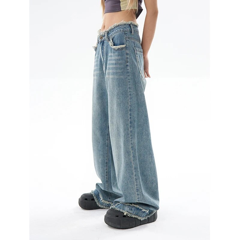 Κορεατική μόδα Γυναικείο φαρδύ τζιν παντελόνι φαρδύ Y2K τζιν παντελόνι vintage ψηλόμεσο μπλε ίσιο τζιν παντελόνι