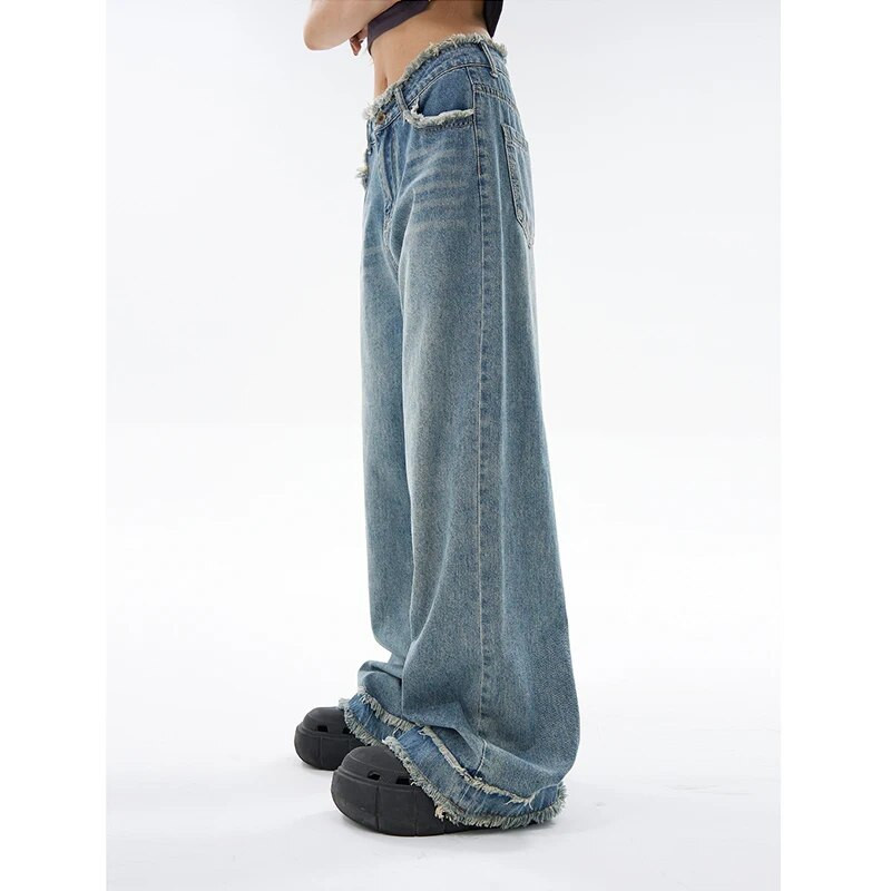 Κορεατική μόδα Γυναικείο φαρδύ τζιν παντελόνι φαρδύ Y2K τζιν παντελόνι vintage ψηλόμεσο μπλε ίσιο τζιν παντελόνι