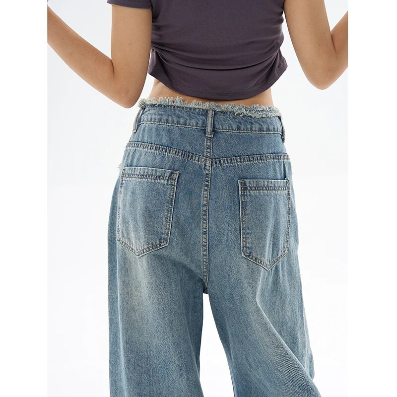 Κορεατική μόδα Γυναικείο φαρδύ τζιν παντελόνι φαρδύ Y2K τζιν παντελόνι vintage ψηλόμεσο μπλε ίσιο τζιν παντελόνι