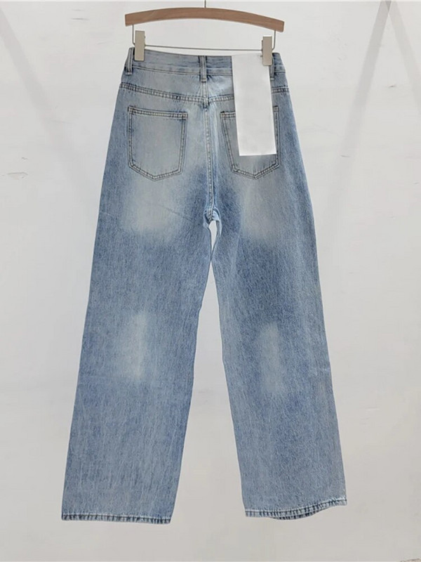 DEAT női farmer magas derekú Hot Fix strassz törött lyukak laza egyenes, széles szárú farmer nadrág 2024 tavaszi új divat 29L6945